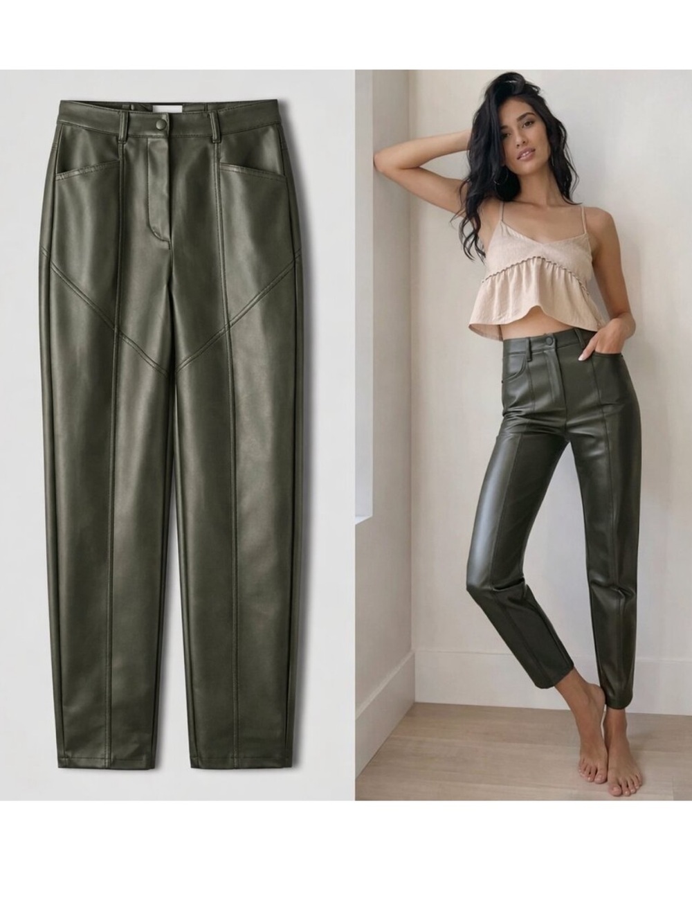 Aritzia Wilfred Rebel Leather Pants - Olive / Army Green - Size 0